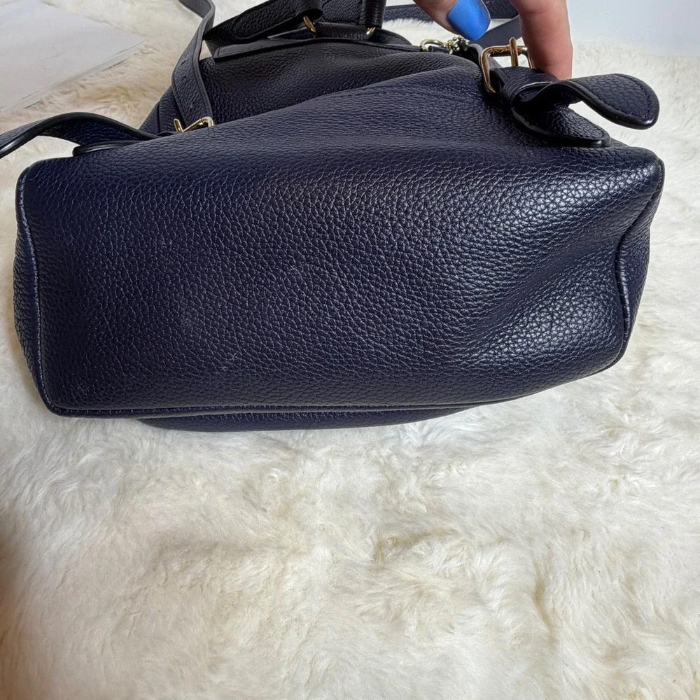 Coach Leather Mini Backpack Navy Blue Double Turnlock Rucksack Gold Hardware